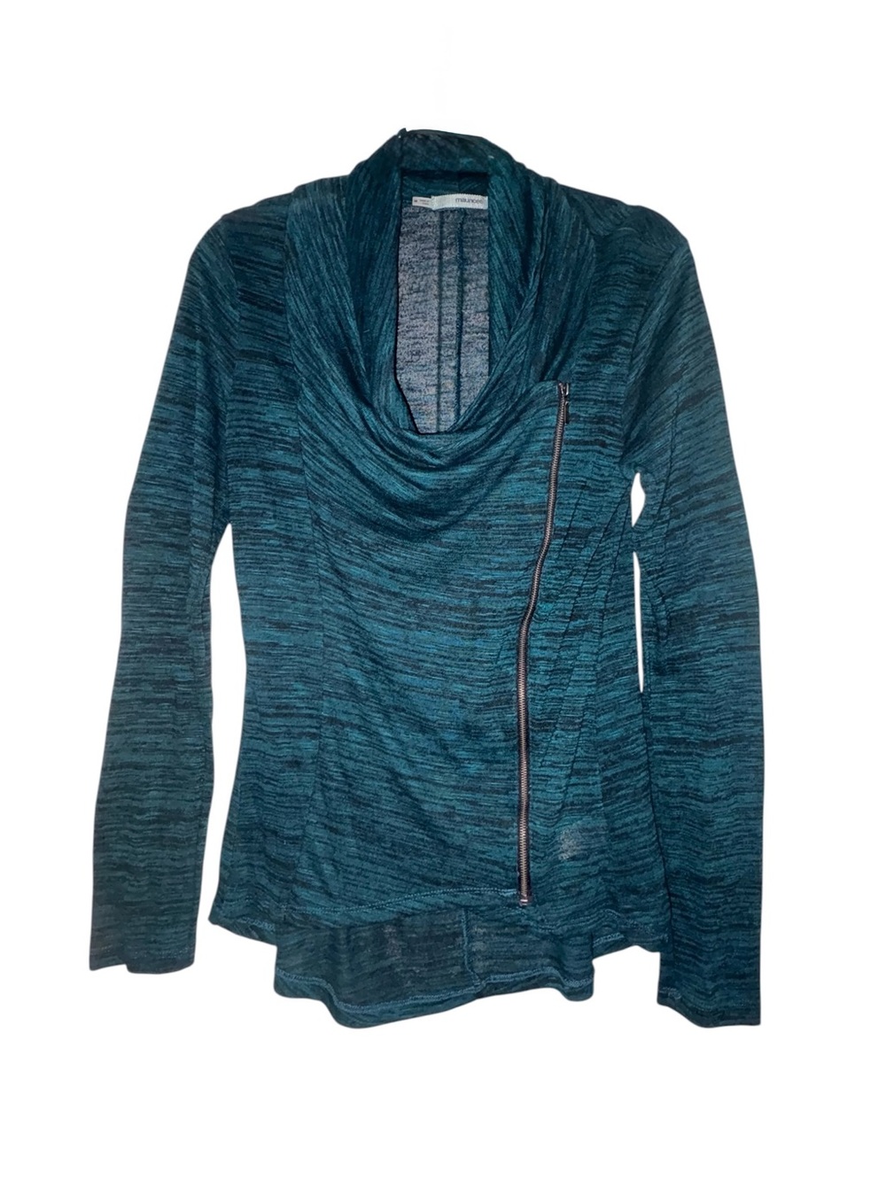 Maurices Teal Marled Cowl Neck Sweater with Asymmetrical Zip